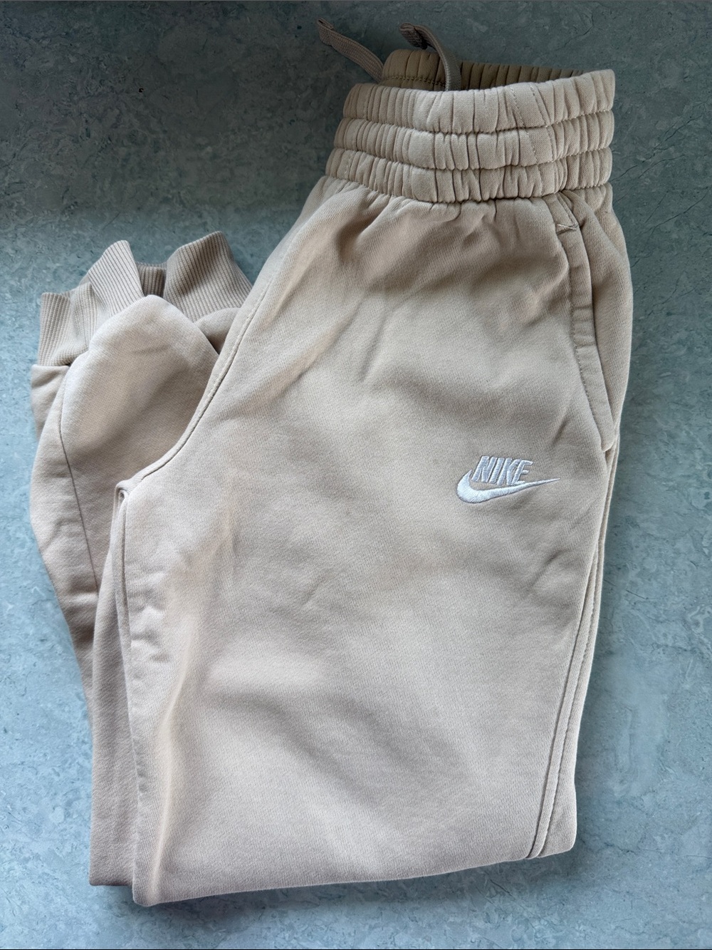 Nike Kids Tan Fleece Joggers with White Swoosh